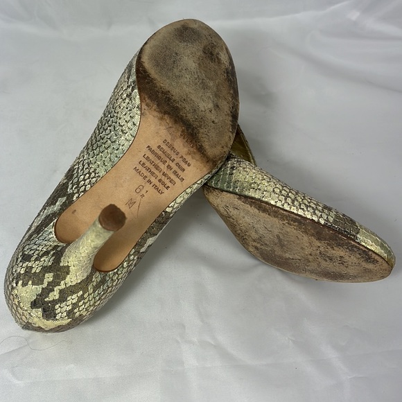 Carlo Alberto Leather Pumps sz: 6.5 Gold/Green - Picture 4 of 6